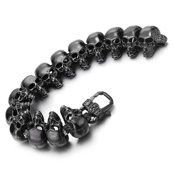 Mens Stainless Steel Large Skull Link Bracelet Biker Gothic Style Silver Color High Polished - COOLSTEELANDBEYOND Jewelry