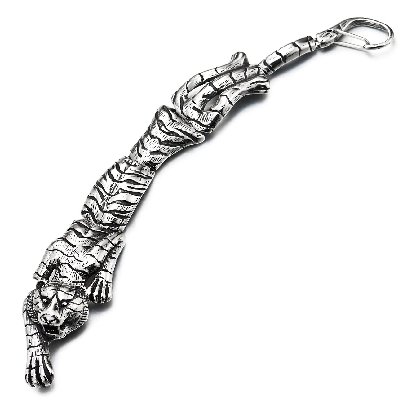 COOLSTEELANDBEYOND Men's Tiger Bangle Bracelet - Stainless Steel, Black & Silver Two-Tone - View #5