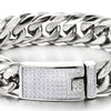 Mens Steel Curb Chain Bracelet with Cubic Zirconia Pave Spring Box Clasp, High Polished, Masculine - COOLSTEELANDBEYOND Jewelry