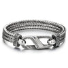 Mens Steel Double Franco Link Curb Chain Bracelet, Vintage Pattern Marine Anchor Link Spring Clasp - COOLSTEELANDBEYOND Jewelry