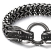 Mens Steel Dragon Heads Square Franco Chain Curb Chain Bracelet, Old Metal Solid Charcoal Gray - COOLSTEELANDBEYOND Jewelry