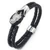 Mens Two-row Black Braided Leather Bangle Bracelet with Stainless Steel Hook of Dragon Head - coolsteelandbeyond