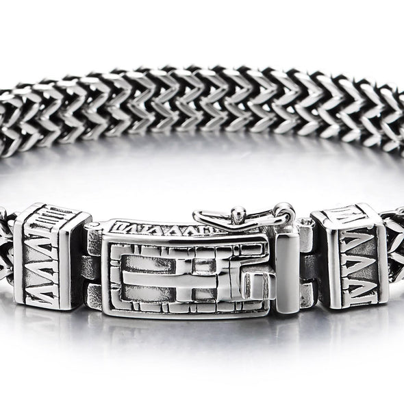 Mens Unique Steel Double Square Franco Chain Bracelet with Cross Spring Box Clasp Polished - COOLSTEELANDBEYOND Jewelry