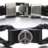 Mens Women Braided Leather Bangle Bracelet with Anti-war Peace Sign Circle Charm - COOLSTEELANDBEYOND Jewelry