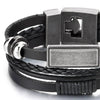 Mens Women Multi-Strand Black Braided Leather Bracelet with Rectangle ID Beads Charm - COOLSTEELANDBEYOND Jewelry