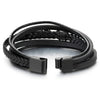 Mens Women Steel Black Feather Multi-Strand Black Braided Leather Bangle Bracelet - COOLSTEELANDBEYOND Jewelry