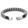 Mens Women Steel Circle Ring Charms Leather Braided Bracelet Bangle Wristband Silver Black, Unique - COOLSTEELANDBEYOND Jewelry