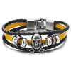 Mens Women Sword Pirate Skull Yellow Braided Leather Bracelet Multi-Strand Wristband Bracelet - COOLSTEELANDBEYOND Jewelry