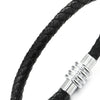 Mens Women Thin Black Braided Leather Bracelet Genuine Leather Bangle Wristband with Magnetic Clasp - COOLSTEELANDBEYOND Jewelry