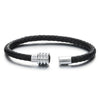 Mens Women Thin Black Braided Leather Bracelet Genuine Leather Bangle Wristband with Magnetic Clasp - COOLSTEELANDBEYOND Jewelry