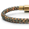 Mens Women Two-Tone Brown Braided Leather Bracelet Bangle, Vintage Aged Brass Steel Magnetic Clasp - COOLSTEELANDBEYOND Jewelry