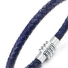 Mens Womens Braided Blue Leather Bangle Bracelet with Magnetic Clasp - COOLSTEELANDBEYOND Jewelry