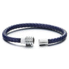 Mens Womens Braided Blue Leather Bangle Bracelet with Magnetic Clasp - COOLSTEELANDBEYOND Jewelry