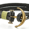 Mens Womens Bronze Anchor Wrap Bracelet Wristband, Double-Strand Leather, Nautical Sailor - coolsteelandbeyond