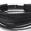 Mens Womens Multi-Strand Black Stitches Braided Leather Bracelet Wristband - coolsteelandbeyond