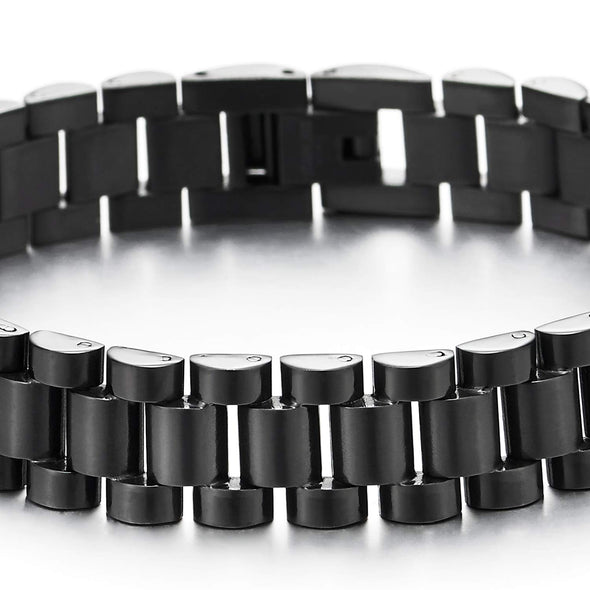 Mens Womens Stainless Steel Black Motorcycle Bike Chain Bangle Bracelet, Minimalist