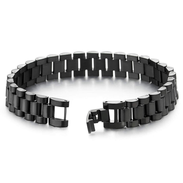 Mens Womens Stainless Steel Black Motorcycle Bike Chain Bangle Bracelet, Minimalist