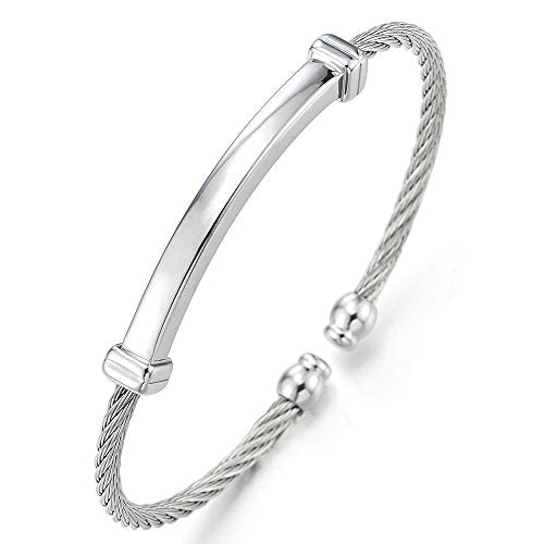 Mens Womens Stainless Steel Thin Twisted Cable Adjustable Cuff Bangle Bracelet - coolsteelandbeyond