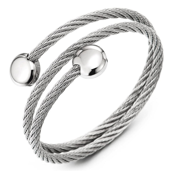 Mens Womens Stainless Steel Three Strands Magnetic Cuff Bangle Bracelet Adjustable - COOLSTEELANDBEYOND Jewelry