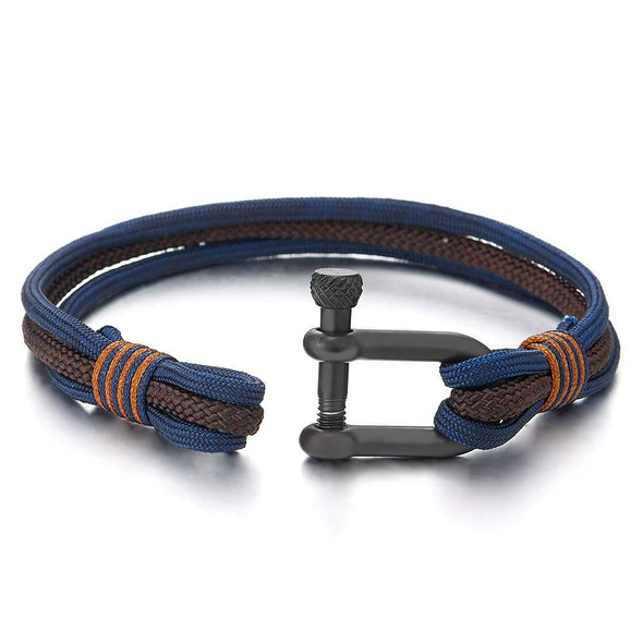 Mens Womens Steel Screw Anchor Shackles Nautical Sailor Black Braided Rope Cord Wrap Bracelet - COOLSTEELANDBEYOND Jewelry
