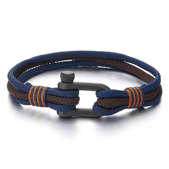 Mens Womens Steel Screw Anchor Shackles Nautical Sailor Black Braided Rope Cord Wrap Bracelet - COOLSTEELANDBEYOND Jewelry