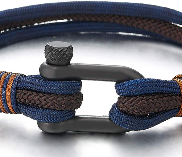 Mens Womens Steel Screw Anchor Shackles Nautical Sailor Black Braided Rope Cord Wrap Bracelet - COOLSTEELANDBEYOND Jewelry
