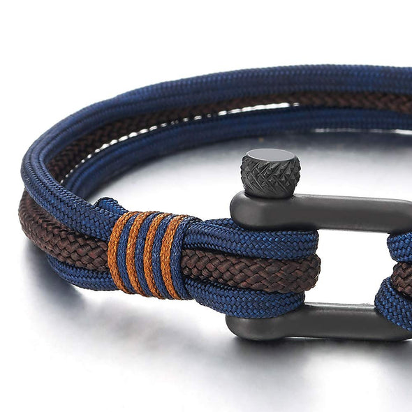 Mens Womens Steel Screw Anchor Shackles Nautical Sailor Black Braided Rope Cord Wrap Bracelet - COOLSTEELANDBEYOND Jewelry