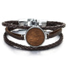 Mens Womens Three Strands Braided Brown Leather Bangle Bracelet Wood Disc Circle Hook Buckle Clasp - COOLSTEELANDBEYOND Jewelry