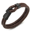 Mens Womens Two-Row Brown Braided Leather Bangle Bracelet Wristband with Black Steel Hook Clasp - COOLSTEELANDBEYOND Jewelry