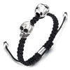 Mens Womens Two Skulls Rope Cotton Braided Bracelet, Black Wristband Wrap Bracelet Adjustable Gothic - COOLSTEELANDBEYOND Jewelry