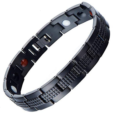 Modern Sleek Black Stainless Steel Magnetic Bracelet for Men with Magnets and Free Link Removal Tool - coolsteelandbeyond