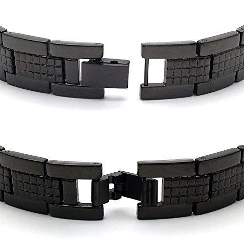 Modern Sleek Black Stainless Steel Magnetic Bracelet for Men with Magnets and Free Link Removal Tool - coolsteelandbeyond