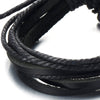 COOLSTEELANDBEYOND Multi-Strand Mens Black Braided Leather Rope Bracelet Genuine Leather Wristband Wrap Bracelet - coolsteelandbeyond