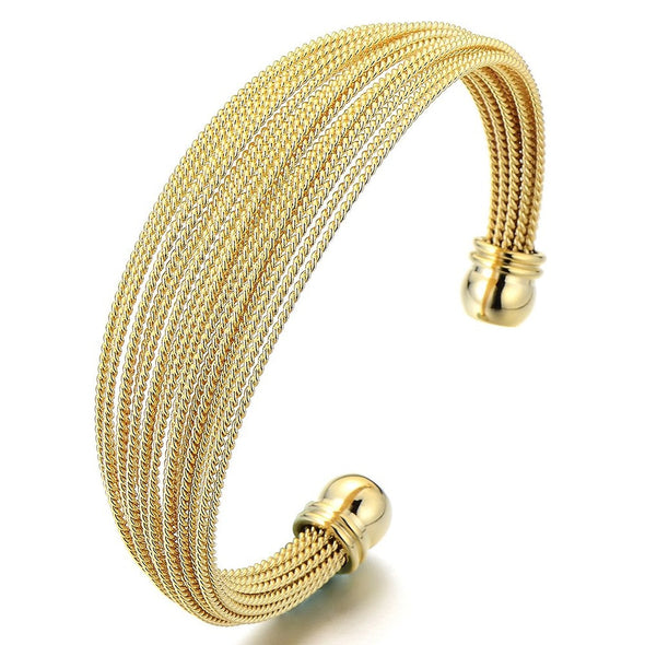Multi-Strand Women's Stainless Steel Adjustable Cuff Bangle Bracelet - COOLSTEELANDBEYOND Jewelry