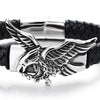 Rock Punk Steel Flying Eagle ID Identify Bangle Bracelet Black Braided Leather Wristband for Men - COOLSTEELANDBEYOND Jewelry