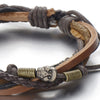 Skulls Multi-Strand Brown Leather Bracelet for Men Women Tribal Leather Wristband Wrap Bracelet - coolsteelandbeyond