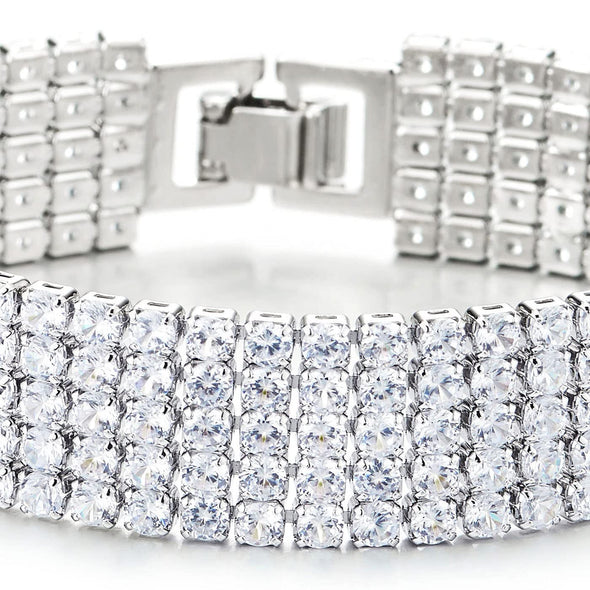 Sparkling Womens Crystal Rhinestones Cluster Cubic Zirconia Pave Wide Bangle Bracelet - COOLSTEELANDBEYOND Jewelry