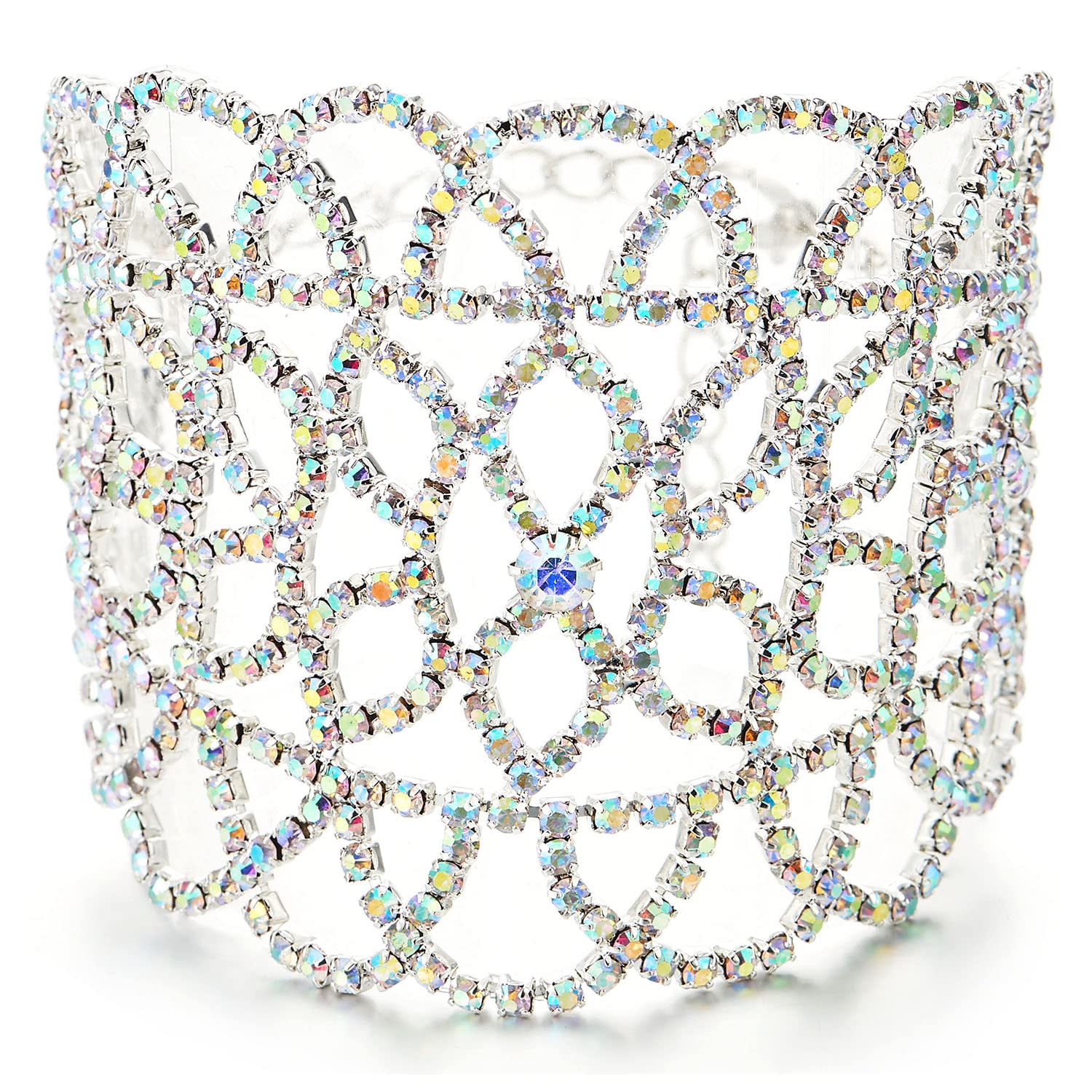 Cute Rhinestone Clusters Sparkling Womens Rainbow Rhinestones Pave Cluster Flower Leaf Wide ...