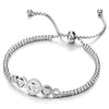 Stainless Steel Beads Bracelet with Cubic Zirconia Circle Heart Charm Adjustable - COOLSTEELANDBEYOND Jewelry
