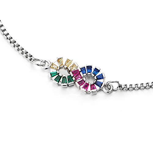 Steel Adjustable Box Chain Link Bracelet Colorful Cubic Zirconia Friendship Infinity Love Number 8 - coolsteelandbeyond