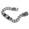 Steel Curb Chain Bracelet, Tribal Tattoo ID with CZ and Black Leather, Cobra Snake Crown Skull Clasp - coolsteelandbeyond