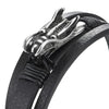 Steel Dragon Head Three-Strand Black Leather Bangle Bracelet with Cotton Rope and Magnetic Clasp - COOLSTEELANDBEYOND Jewelry