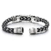 Steel Vintage Lion Head Cross Steel Cable Braided Black Silicone Wristband Bangle Bracelet with CZ - coolsteelandbeyond