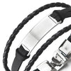 Three-Row Black Braided Leather Bracelet for Men Women, ID Identification Wrap Bracelet - COOLSTEELANDBEYOND Jewelry