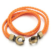 Two Strand Double Wrap Braided Leather Bracelet Men Women Orange Leather Bangle Wristband Hoop Clasp - COOLSTEELANDBEYOND Jewelry