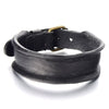Unique Leather Bracelet for Mens Genuine Black Leather Bangle with Buckle Clasp - COOLSTEELANDBEYOND Jewelry
