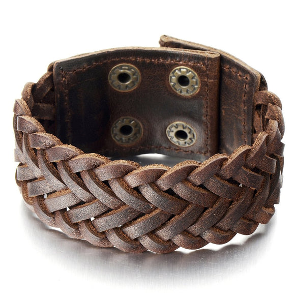 Unisex Brown Braided Leather Bracelet for Men and Women Leather Bangle Bracelet Wristband Interwoven