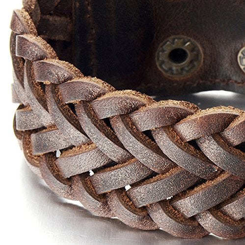 Unisex Brown Braided Leather Bracelet for Men and Women Leather Bangle Bracelet Wristband Interwoven