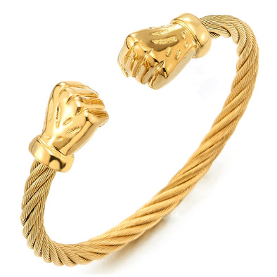 Unisex Elastic Adjustable Steel Gold Color Fist Hand Bangle Bracelet for Men Women - COOLSTEELANDBEYOND Jewelry