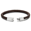 Unisex Mens Women Thin Brown Braided Leather Bracelet Leather Bangle Wristband, Steel Magnetic Clasp - COOLSTEELANDBEYOND Jewelry